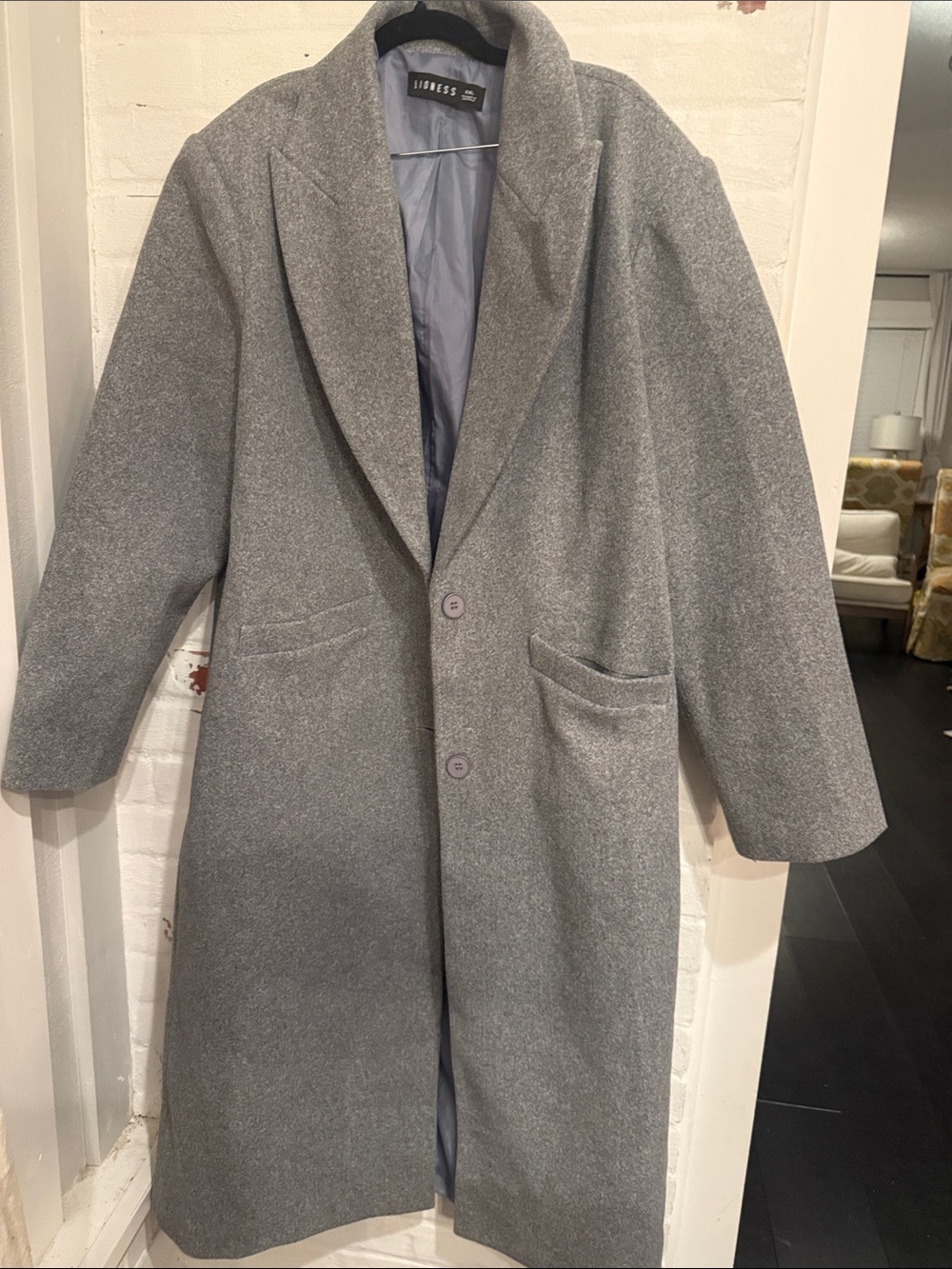 Lioness Grey Single-Breasted Wool Blend Pea Coat